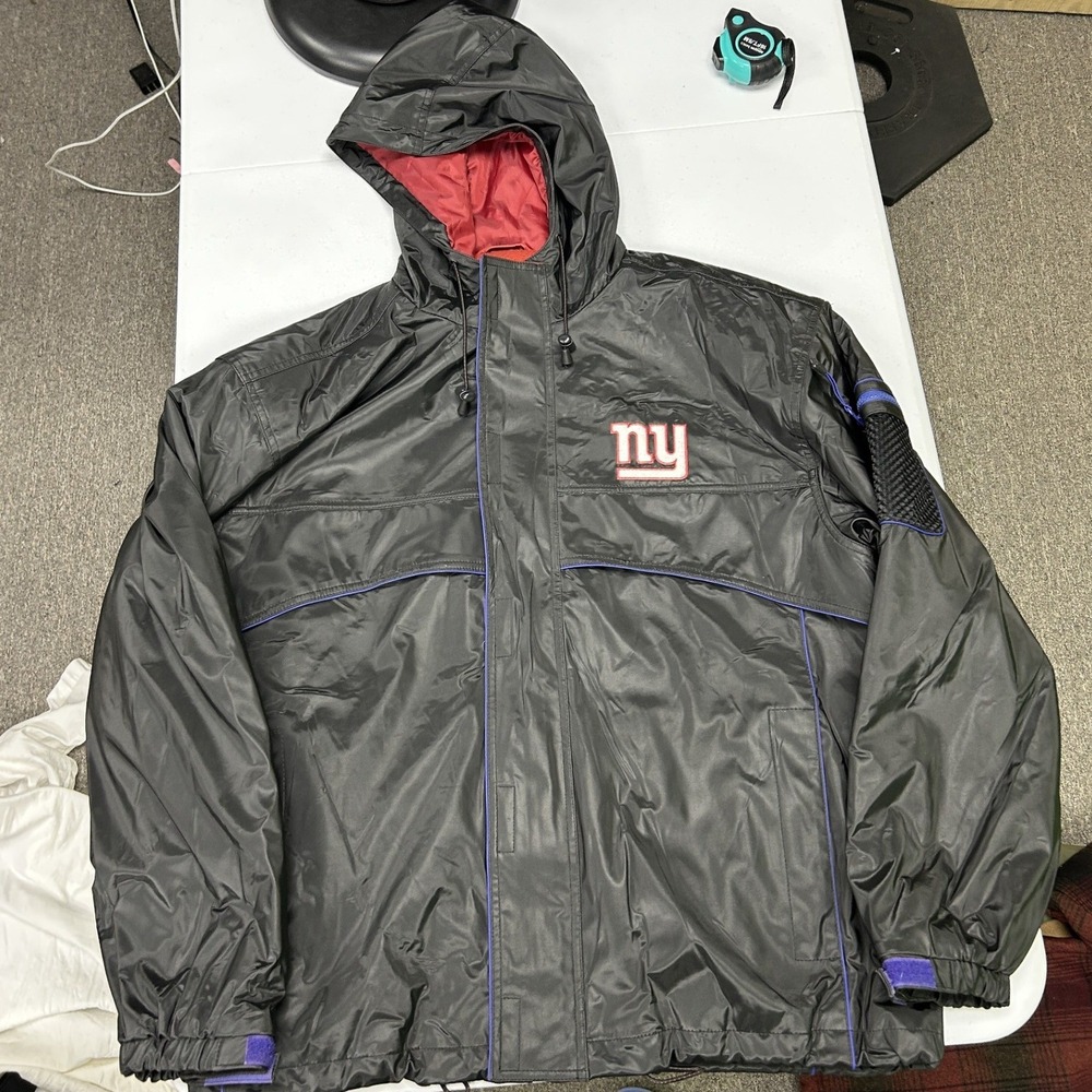 NFL New York Giants Windbreaker Jacket Mens XXL Black Hooded Full Zip Utility F3